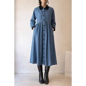 Vintage 90s Paris Sport Club Cotton Demim button down tie waist midi dress Sz M